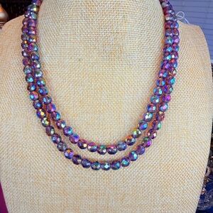 Vintage Carnival Glass Aurora Borealis Multicolor Necklace. Gorgeous Clasp